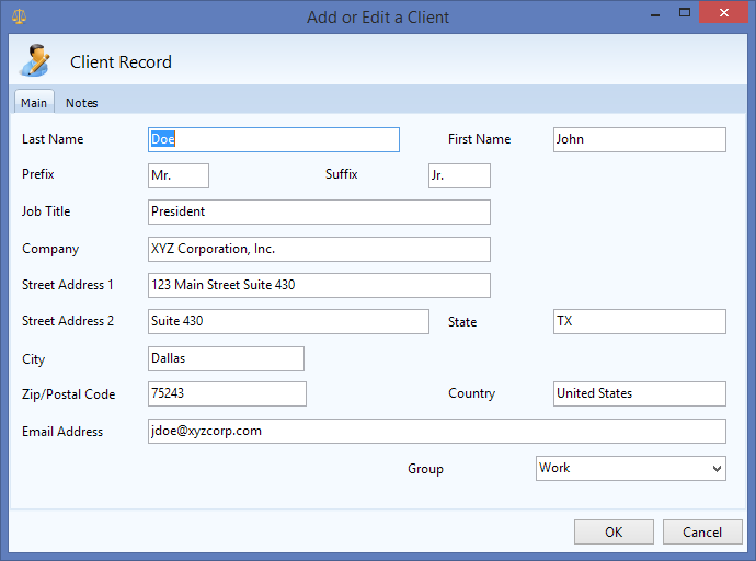 client entry screen