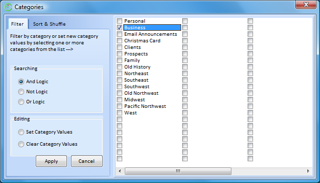 categories filter