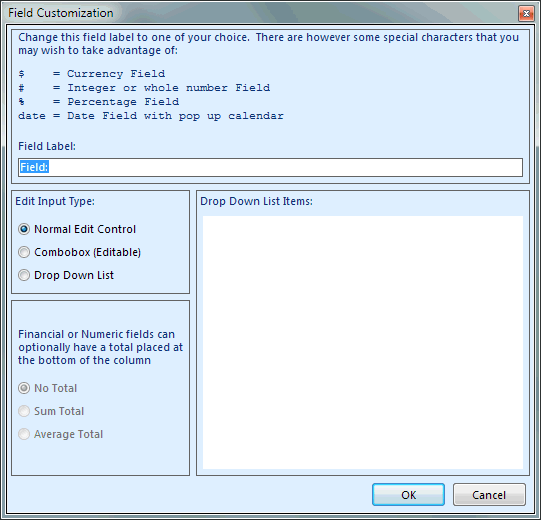 field customization in projects
