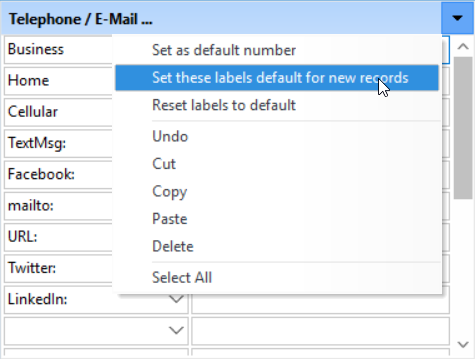 set all labels as my defaults