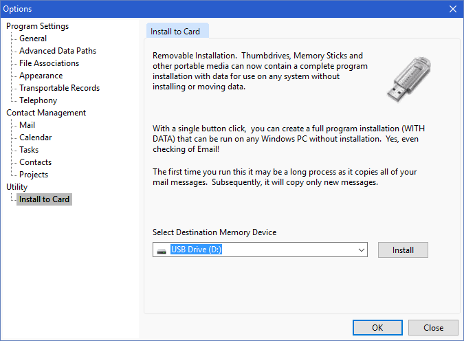 Install To Card from program options