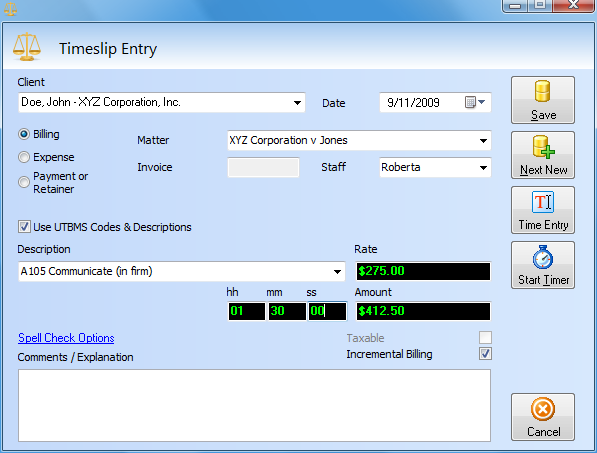 billing timeslip