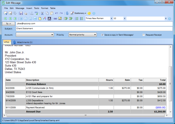email invoice screen