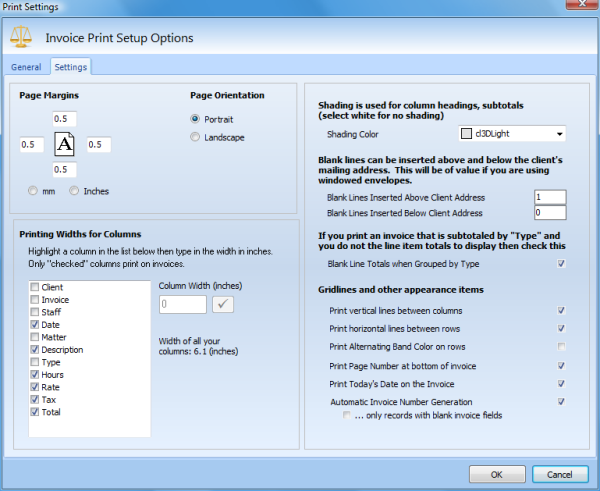 print setup settings