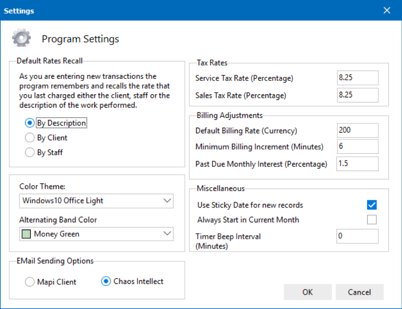 settings screen